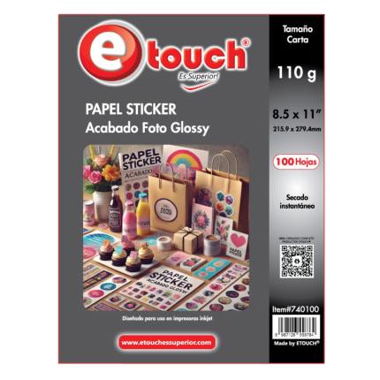 Etouch Papel Fotografico Sticker 100 hojas Carta 110 grs - 740100