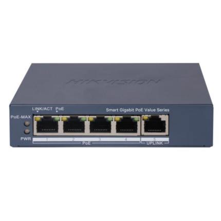 Hikvision Switch Gigabit PoE+ Monitoreable / 4 Puertos 1000 Mbps PoE+ / 1 Puerto 1000 Mbps Uplink - NW003HIK63