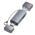 Xtech Lector de Tarjetas OTG 2 en 1 USB-C y USB 3.0 Dual SD/microSD 5Gbps Aluminio Compatible Windows, Mac, Android e iOS hasta 2TB -  AB005XTK36