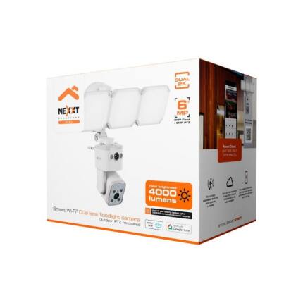 Cámara de Seguridad Wi-Fi de Doble Lente 2K QHD con Reflector 4000 lm, Visión Nocturna y PTZ - Blanco