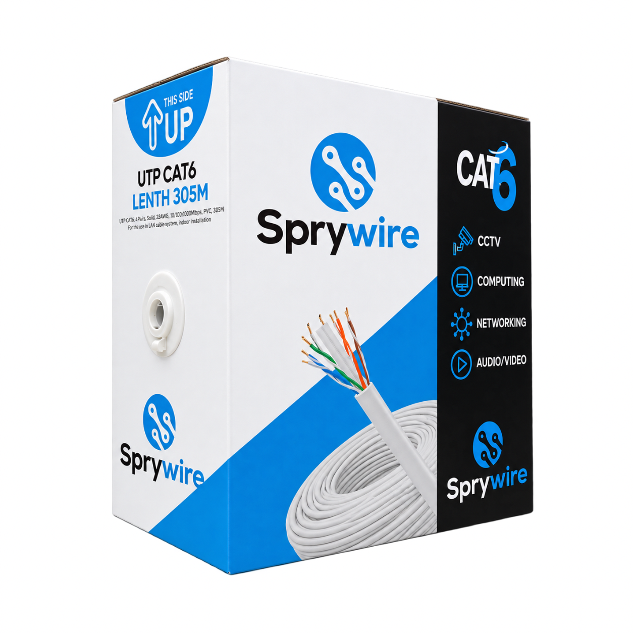 sprywire-int-cat6-1 Sprywire Bobina de Cable UTP Interior Cat6, 305 Metros, Blanco - Imagen 1